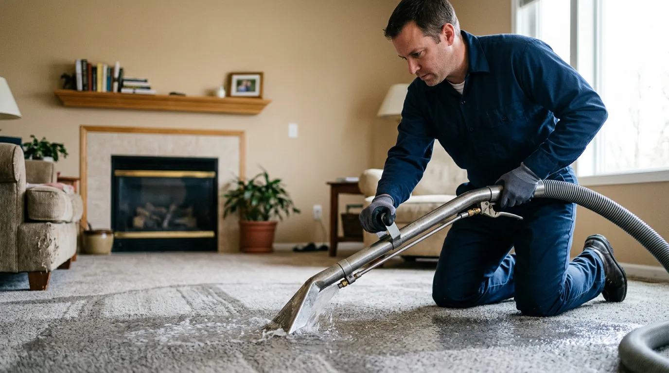 Water damage restoration technician working near Huxley, IA